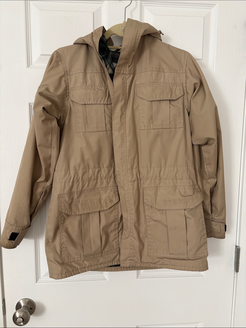 Men's Holubar Mountaineering Tan Hooded Field Jacket Plaid